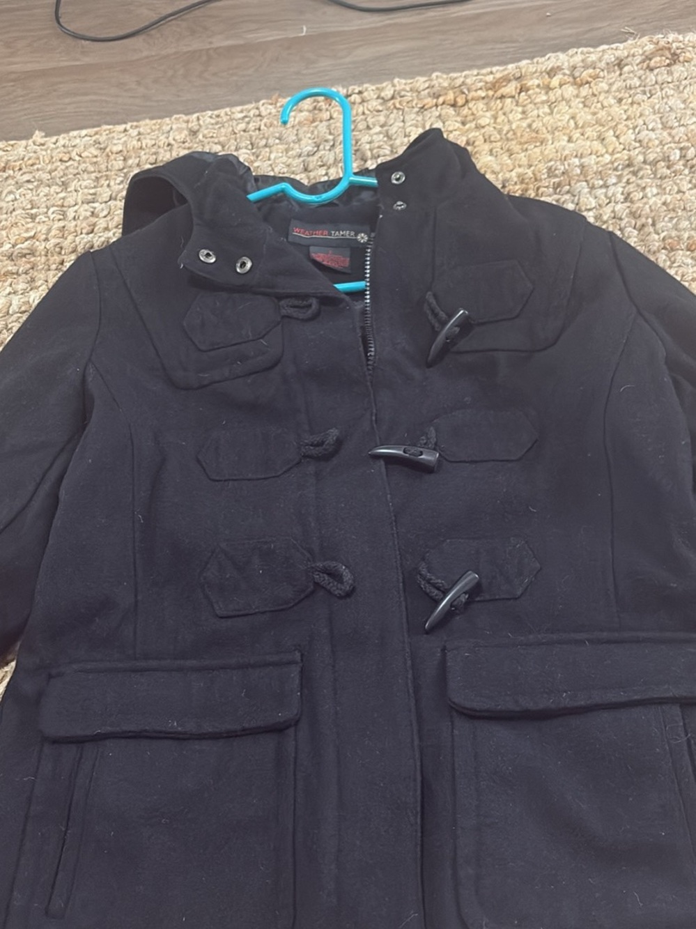 Women's Black Toggle Pea Coat - Classic Hooded Design